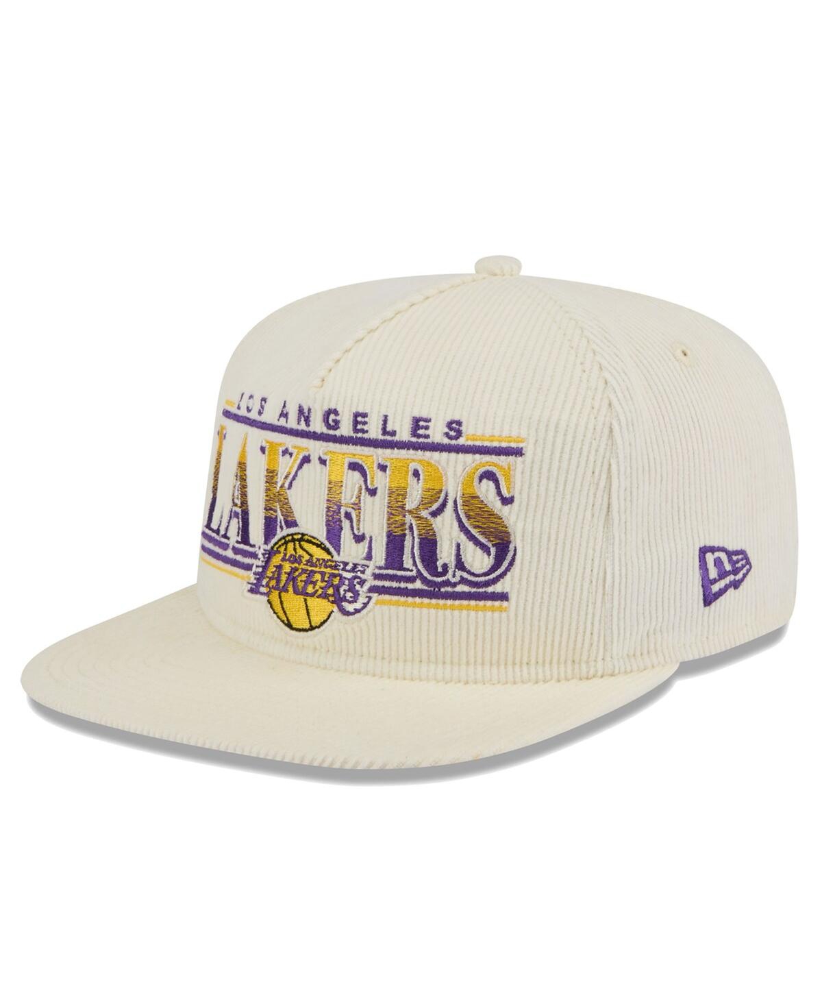 Shop New Era Men's Cream Los Angeles Lakers Team Bar Lightweight Corduroy Golfer Snapback Hat