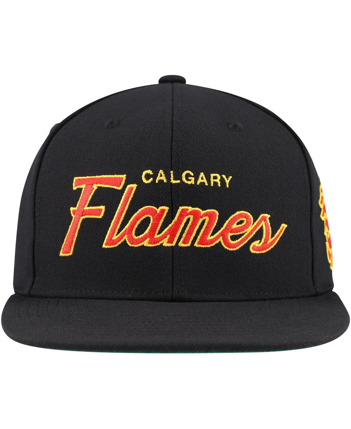 Mitchell Ness Men'sCalgary Flames Core Team Script 2.0 Snapback Hat - Black