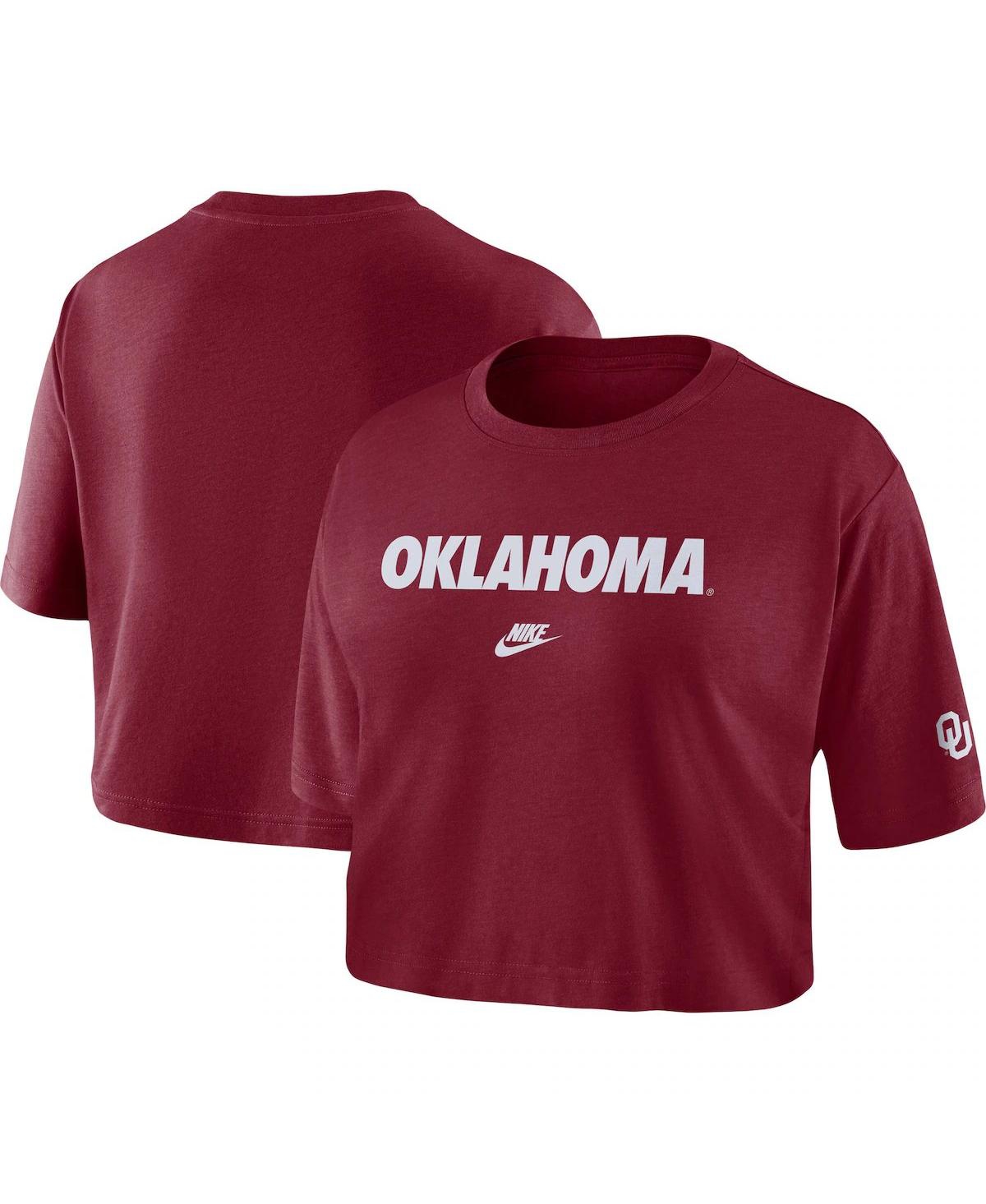 Nike Women's Crimson Oklahoma Sooners Wordmark Cropped T-Shirt - Tmcrms