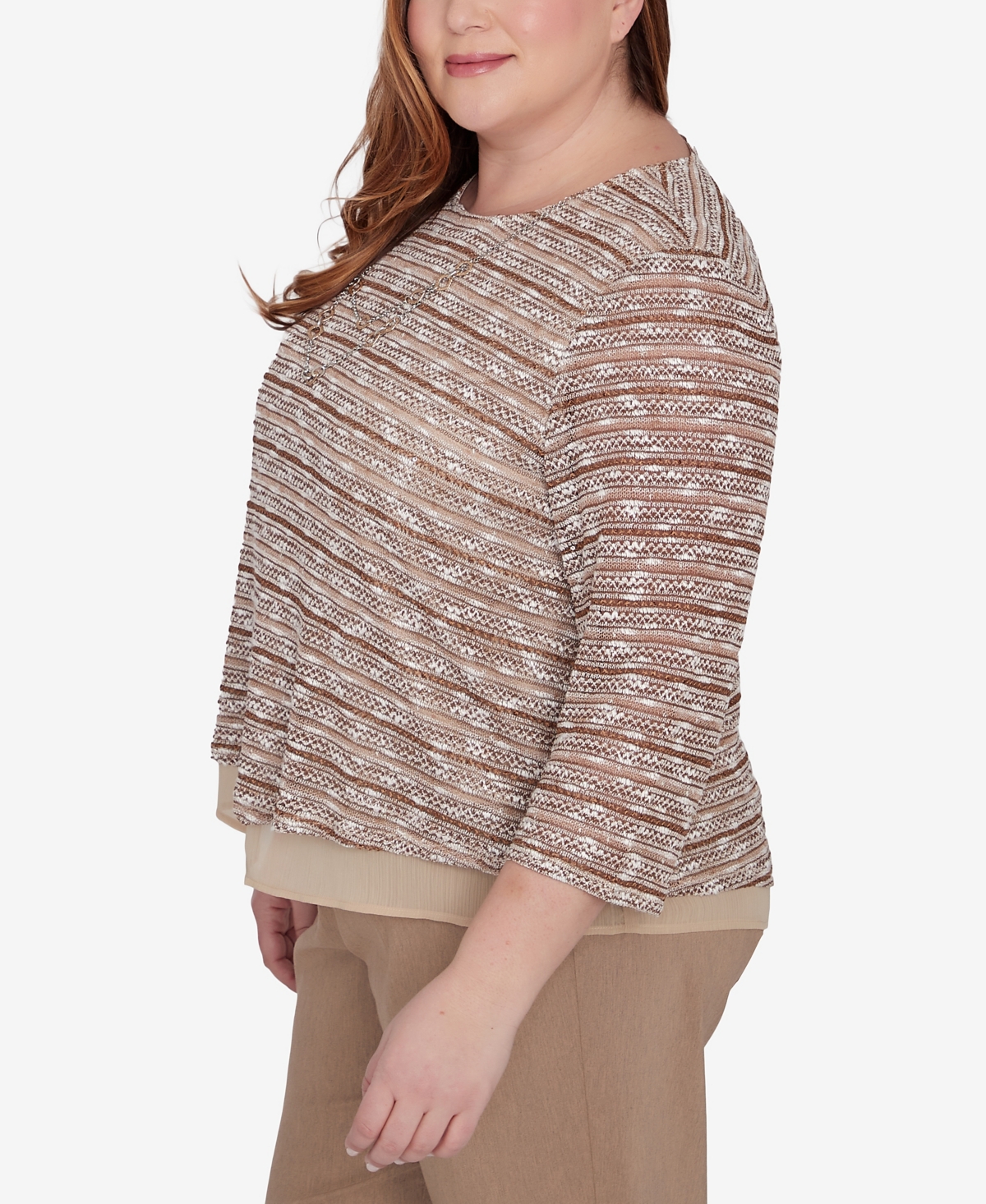 Alfred Dunner Plus Size Charm School Space Dye Textured Top with Necklace