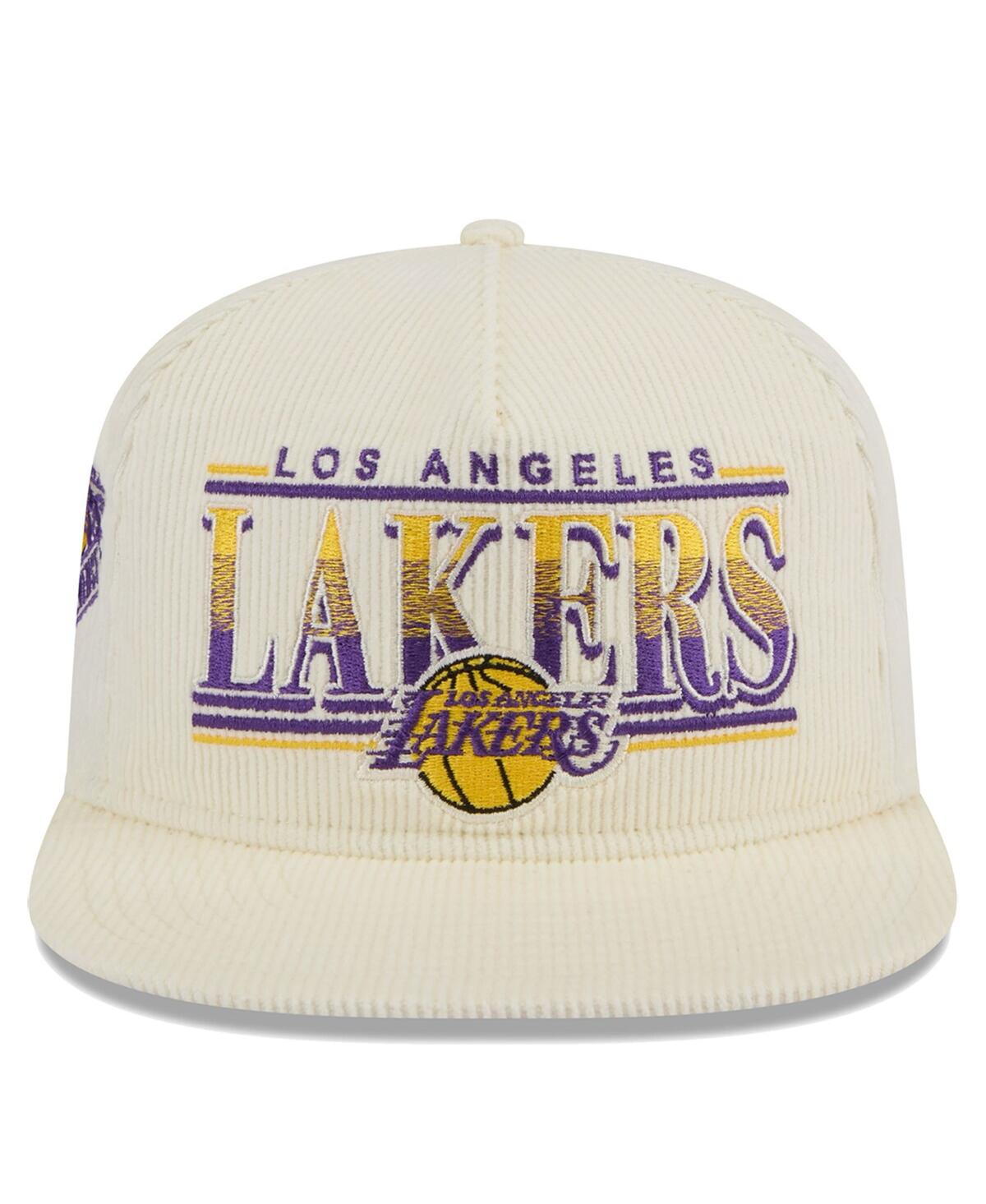 Shop New Era Men's Cream Los Angeles Lakers Team Bar Lightweight Corduroy Golfer Snapback Hat