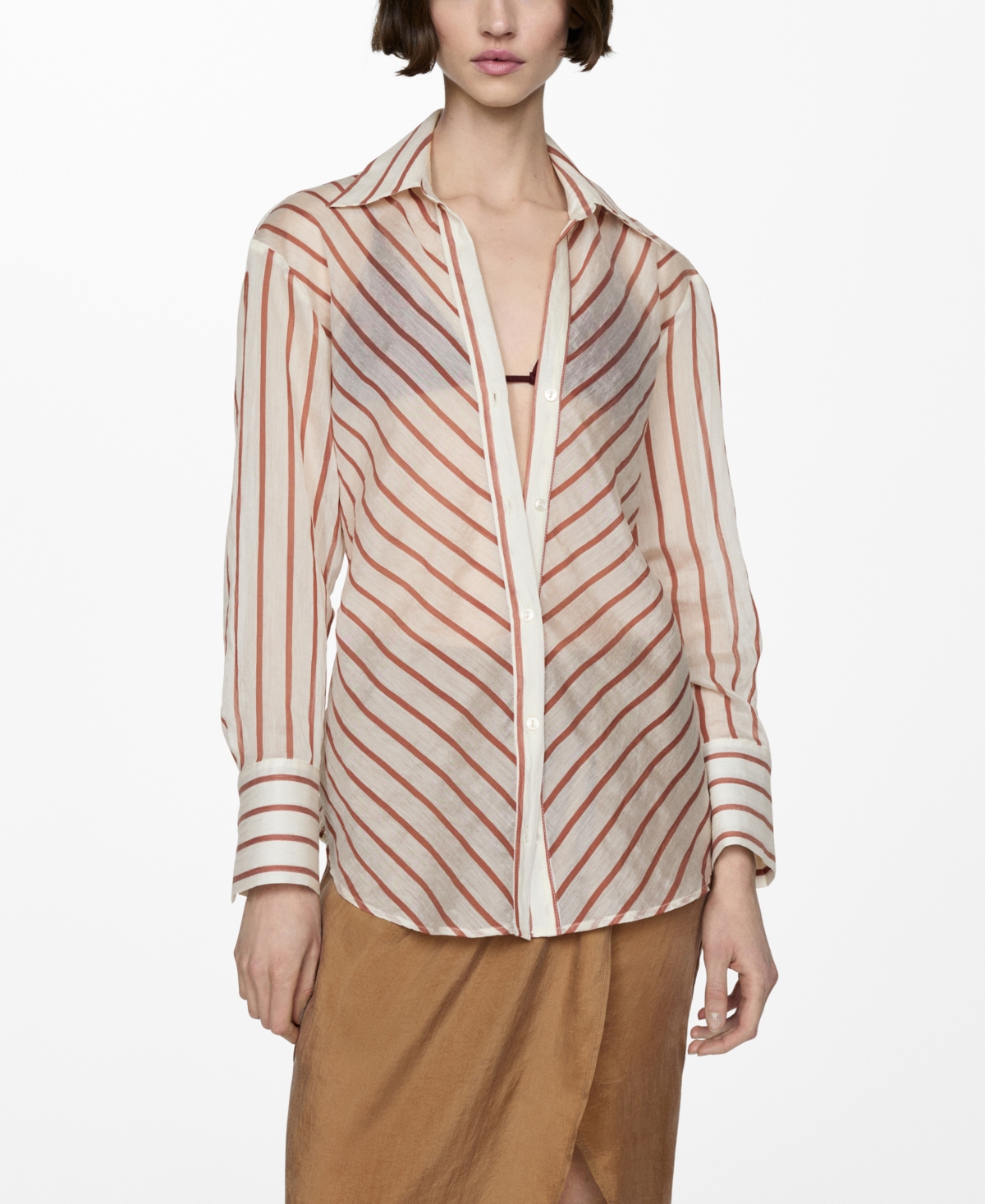 Shop Mango Women's Semitransparent Striped Shirt In Natural White