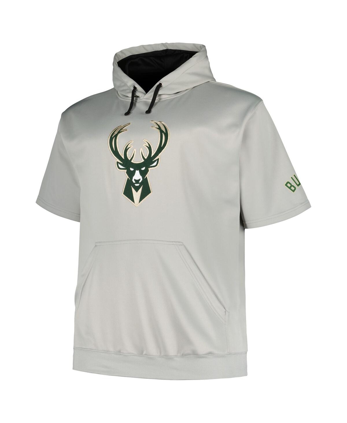 Shop Fanatics Branded Men's Silver Milwaukee Bucks Big Tall Logo Pullover Hoodie In Silver Bla