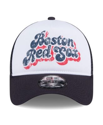 Women's White/Navy Boston Red Sox Throwback Team Foam Front A-Frame Trucker 9Forty Adjustable Hat