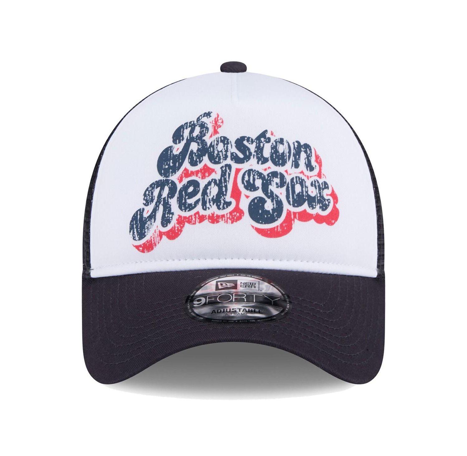Women's White/Navy Boston Red Sox Throwback Team Foam Front A-Frame Trucker 9Forty Adjustable Hat
