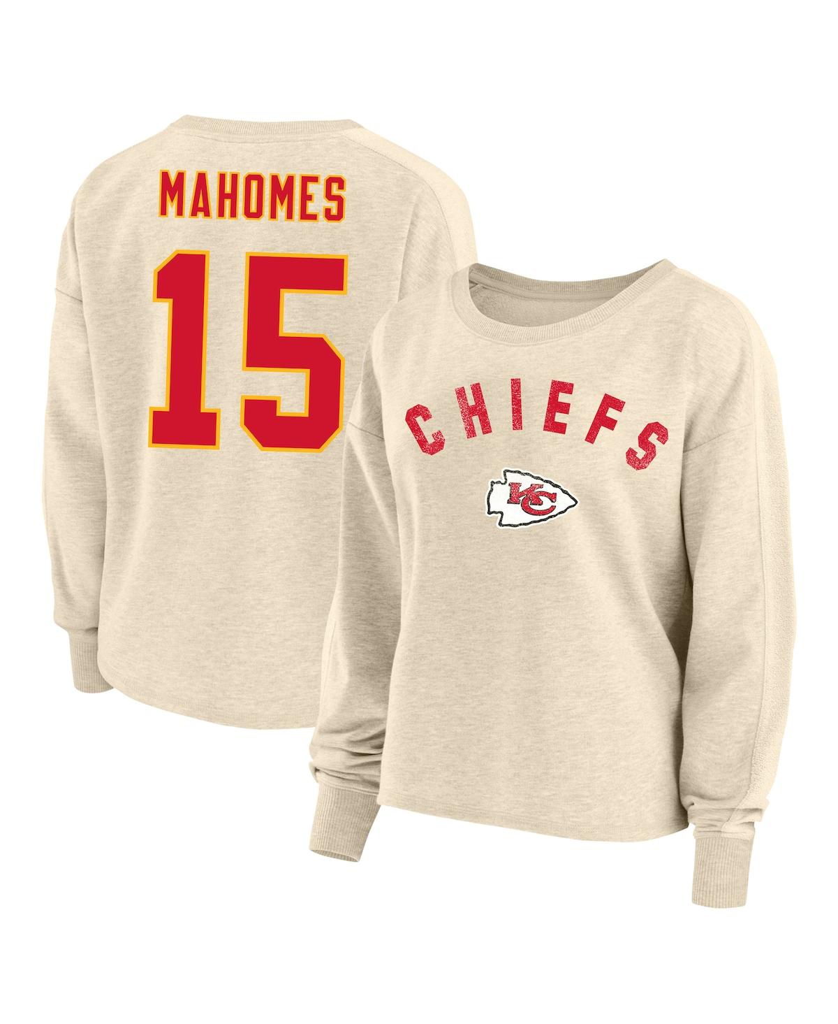 Branded Women's Patrick Mahomes Oatmeal Kansas City Chiefs Plus Size Name Number Crew Pullover Sweatshirt - Oatmeal