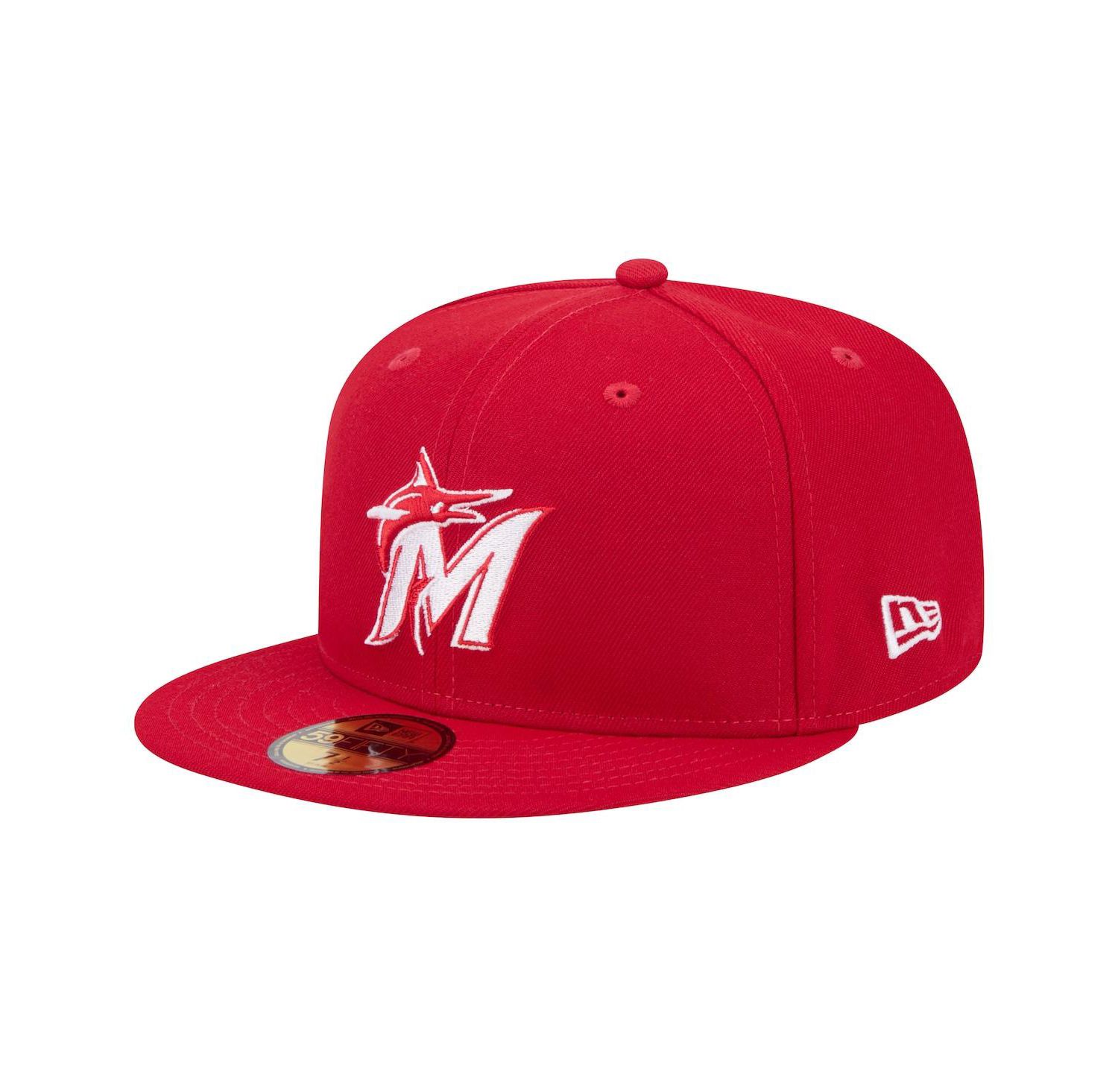 Men's Red Miami Marlins White Logo 59Fifty Fitted Hat