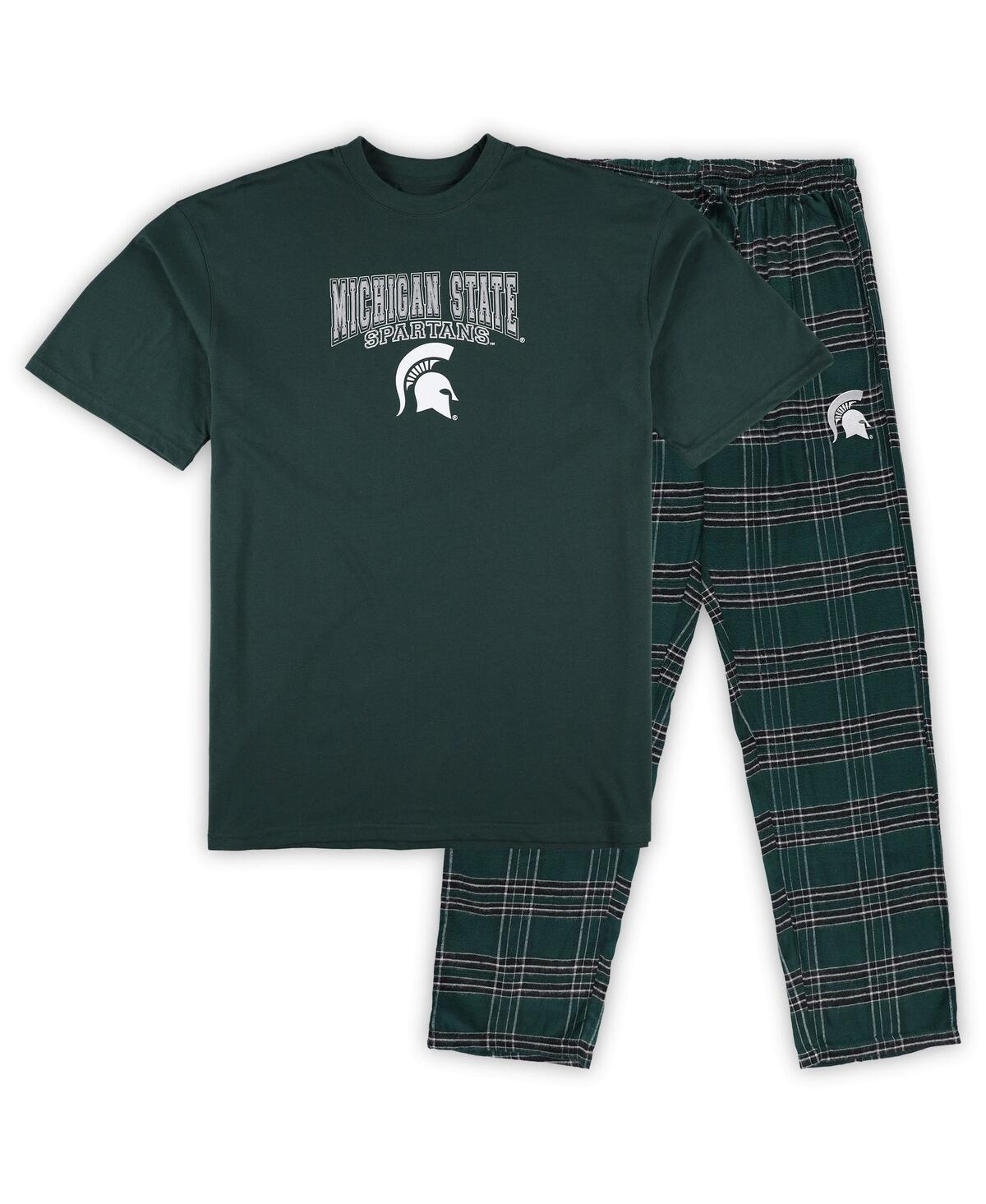 Men's Green Michigan State Spartans Big Tall 2-Pack T-Shirt Flannel Pants Set - Green Blac