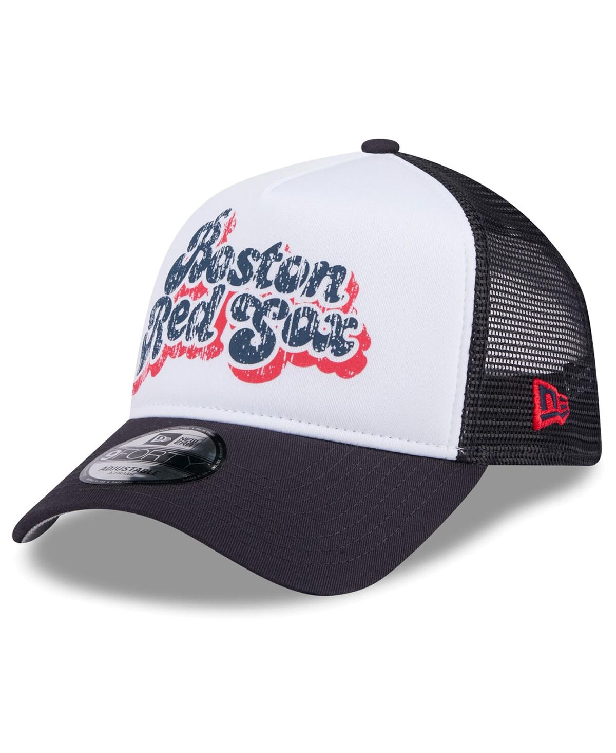 Women's White/Navy Boston Red Sox Throwback Team Foam Front A-Frame Trucker 9Forty Adjustable Hat - White Navy