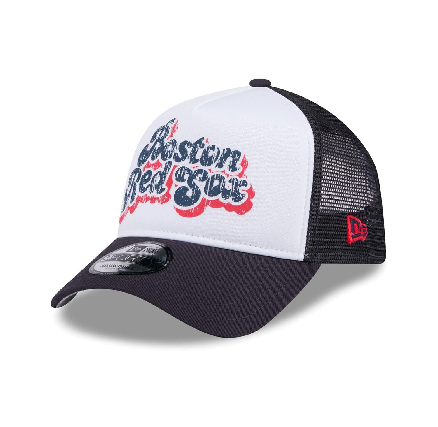 Women's White/Navy Boston Red Sox Throwback Team Foam Front A-Frame Trucker 9Forty Adjustable Hat