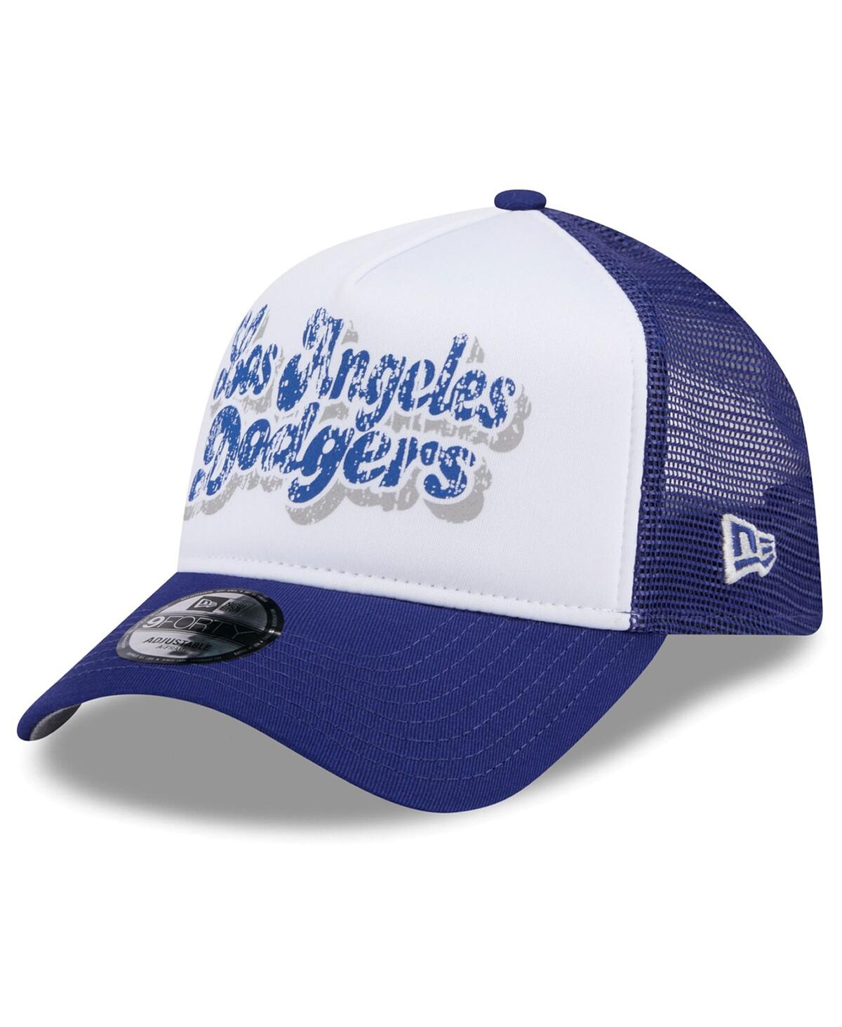Women's White/Royal Los Angeles Dodgers Throwback Team Foam Front A-Frame Trucker 9Forty Adjustable Hat - White Roya