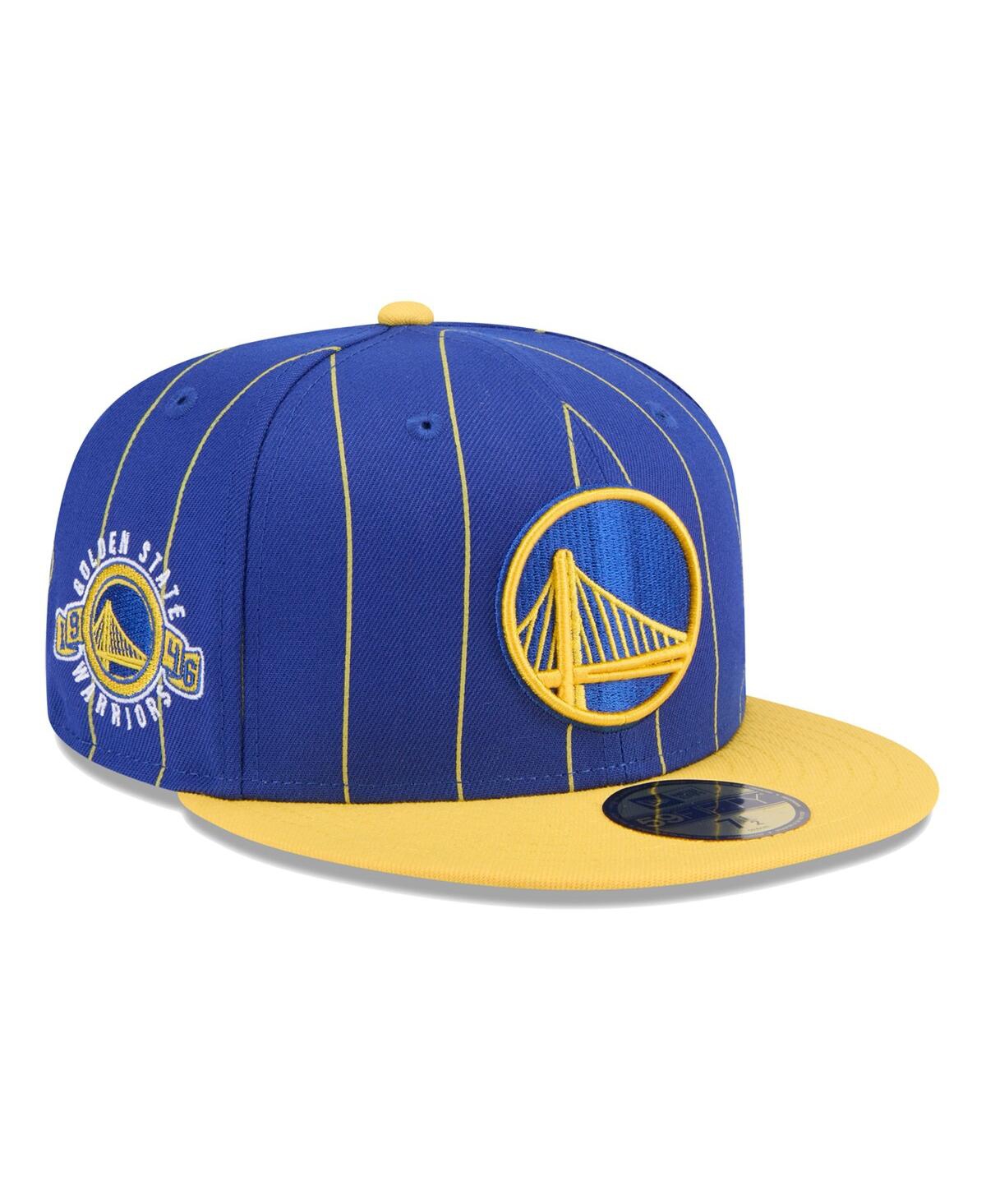 Shop New Era Men's Royal/gold Golden State Warriors Pinstripe Two-tone 59fifty Fitted Hat In Royal Gold