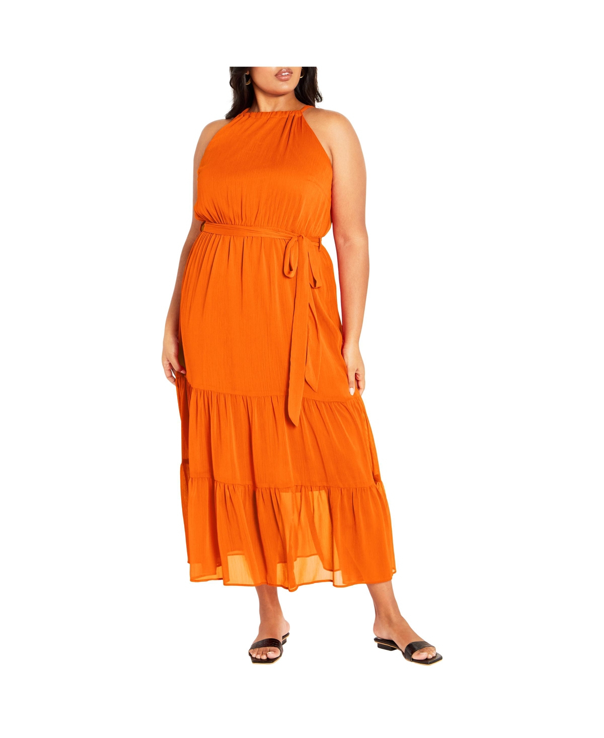Plus Size Callie Tie Waist Tier Maxi Dress - Tangerine