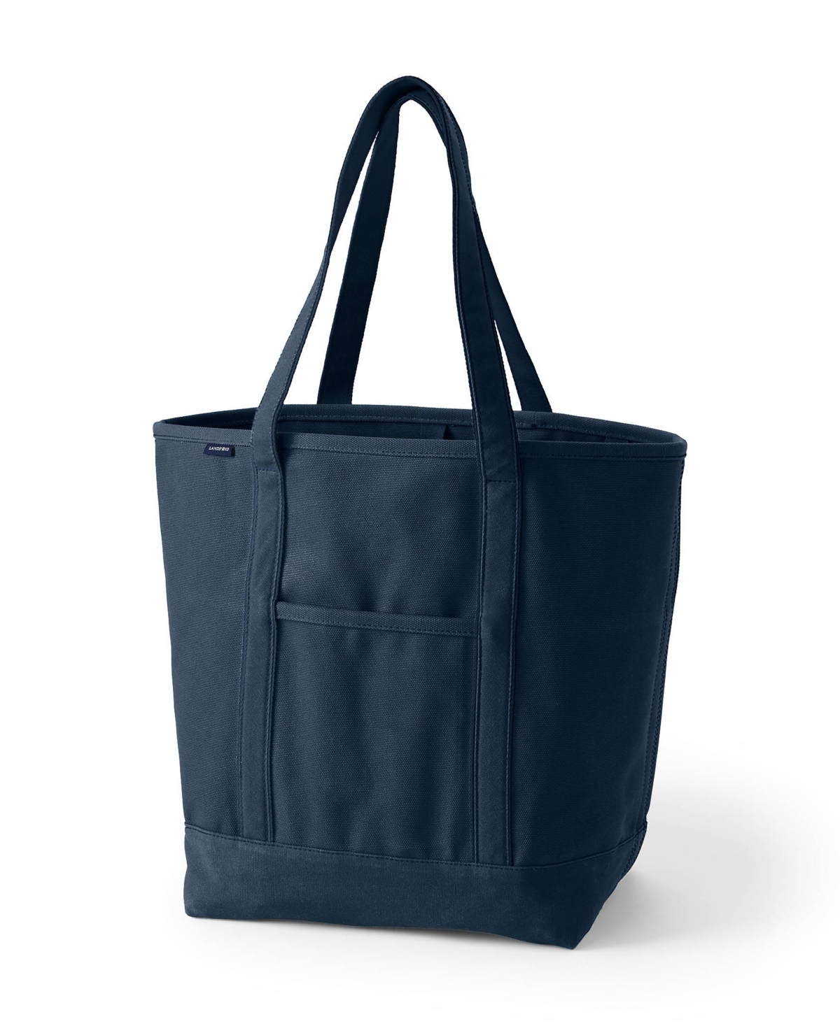 Lands' End Solid Canvas Pocket Tote with Open Top and Long Handle