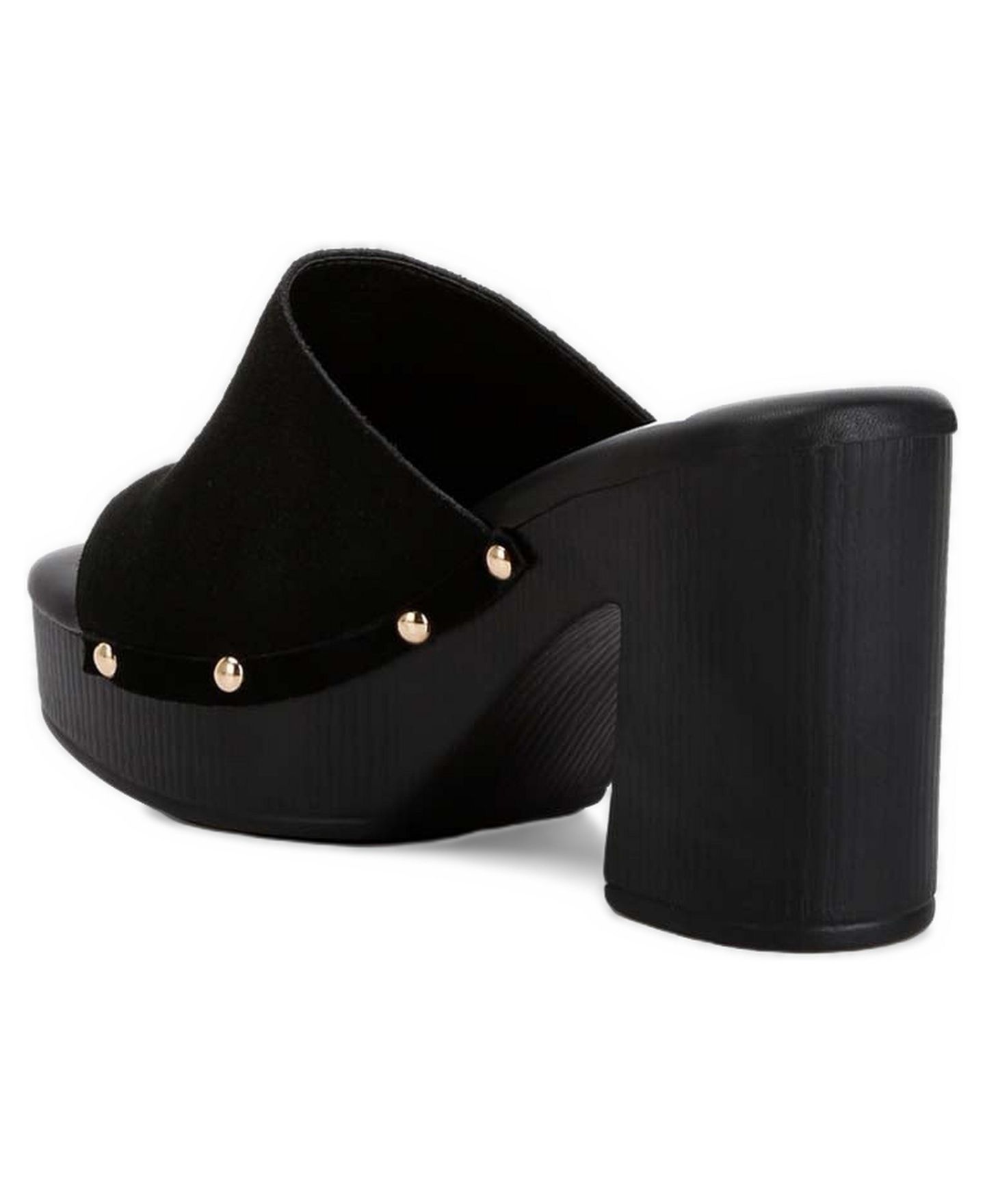 Женские сабо Rag & Co Cartera Soft Suede High Block Heel, цвет: Чёрный замшевый кожаный — фото 2