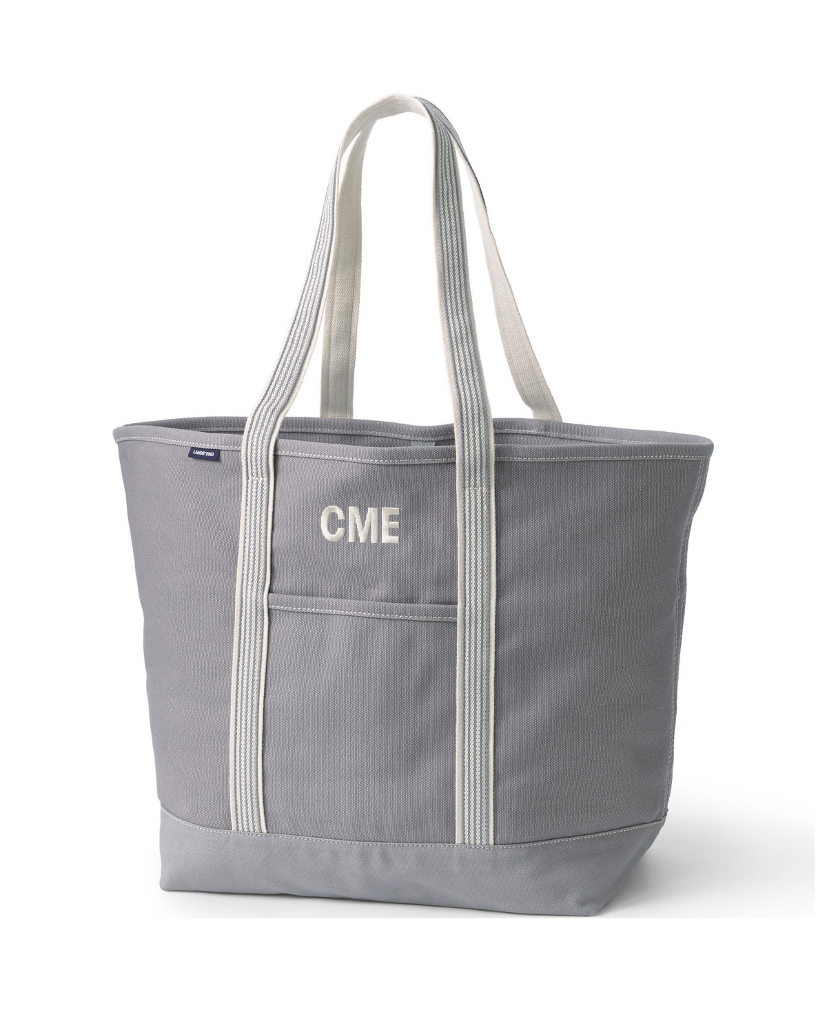 Extra Large Solid Color 5 Pocket Open Top Long Handle Canvas Tote Bag - Silver graphite