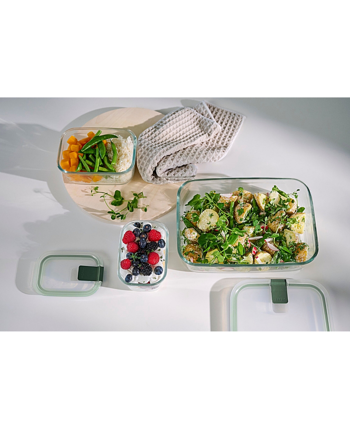 Mepal Easyclip 1pc. 76oz Rectangular Glass Box In Green