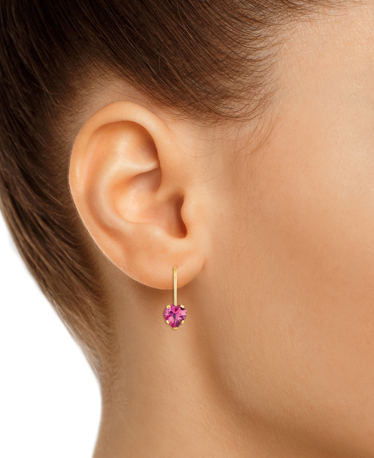 Pink Sapphire Heart-Shaped Solitaire Leverback Earrings (1-1/10 ct. t.w.) in 10k- Gold