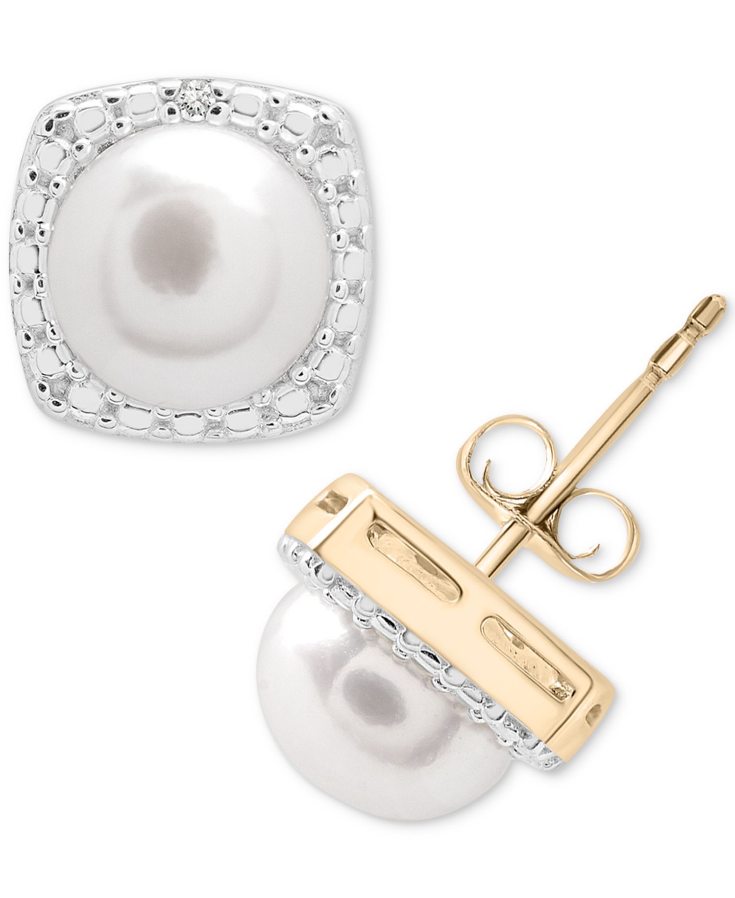 3-Pc. Set Cultured Freshwater Pearl (6-7mm) & Diamond Accent Pendant Necklace, Earrings, and Ring in 14k Gold-Plated Sterling Silver
