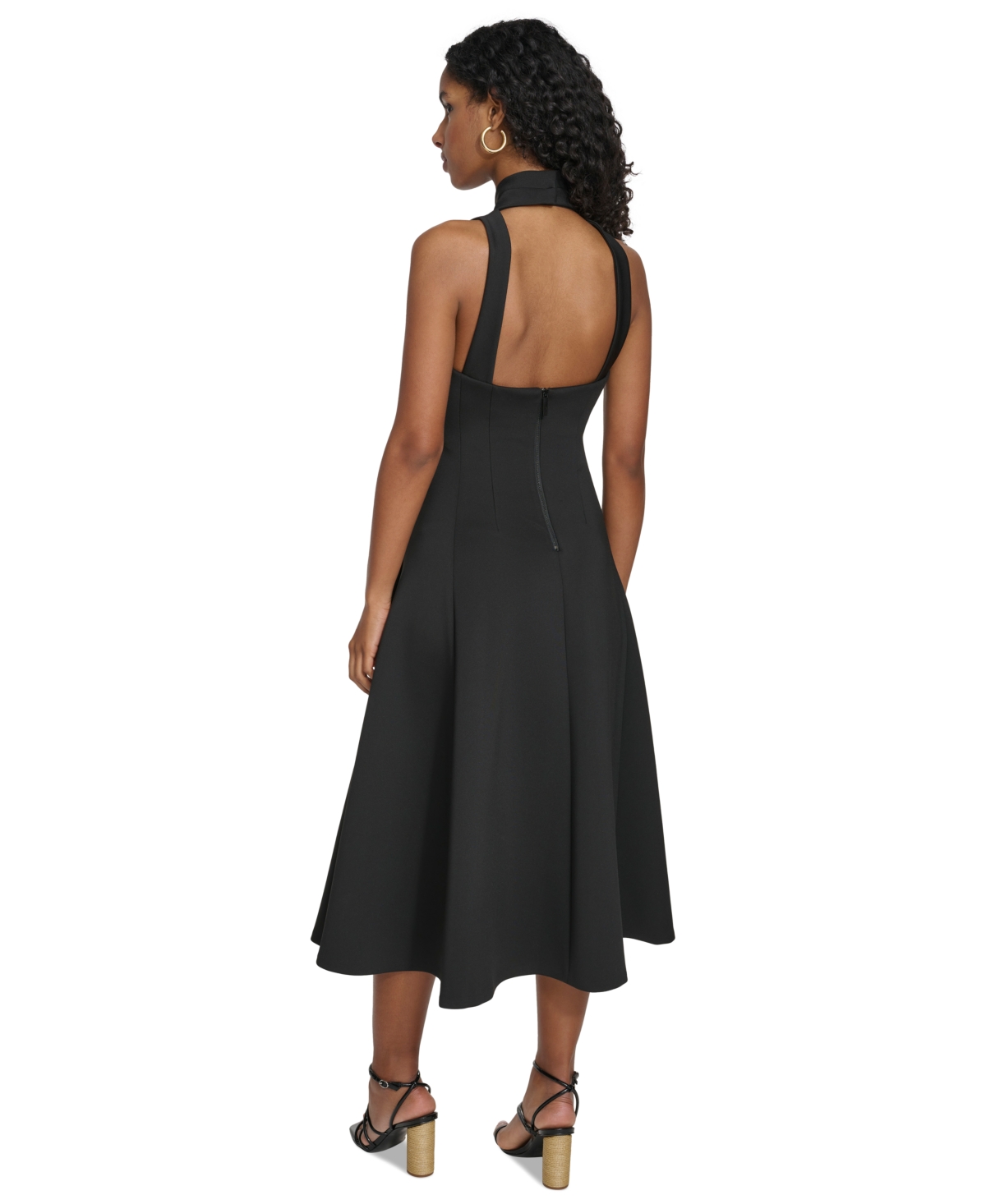 Shop Calvin Klein Women's V-neck Scuba-crepe A-line Dress In Black
