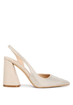 Womens Saranna Rhinestone Embellished Suede Heel Sandals