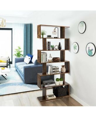 6-Tier S-Shaped Bookcase Z-Shelf Style Storage Bookshelf