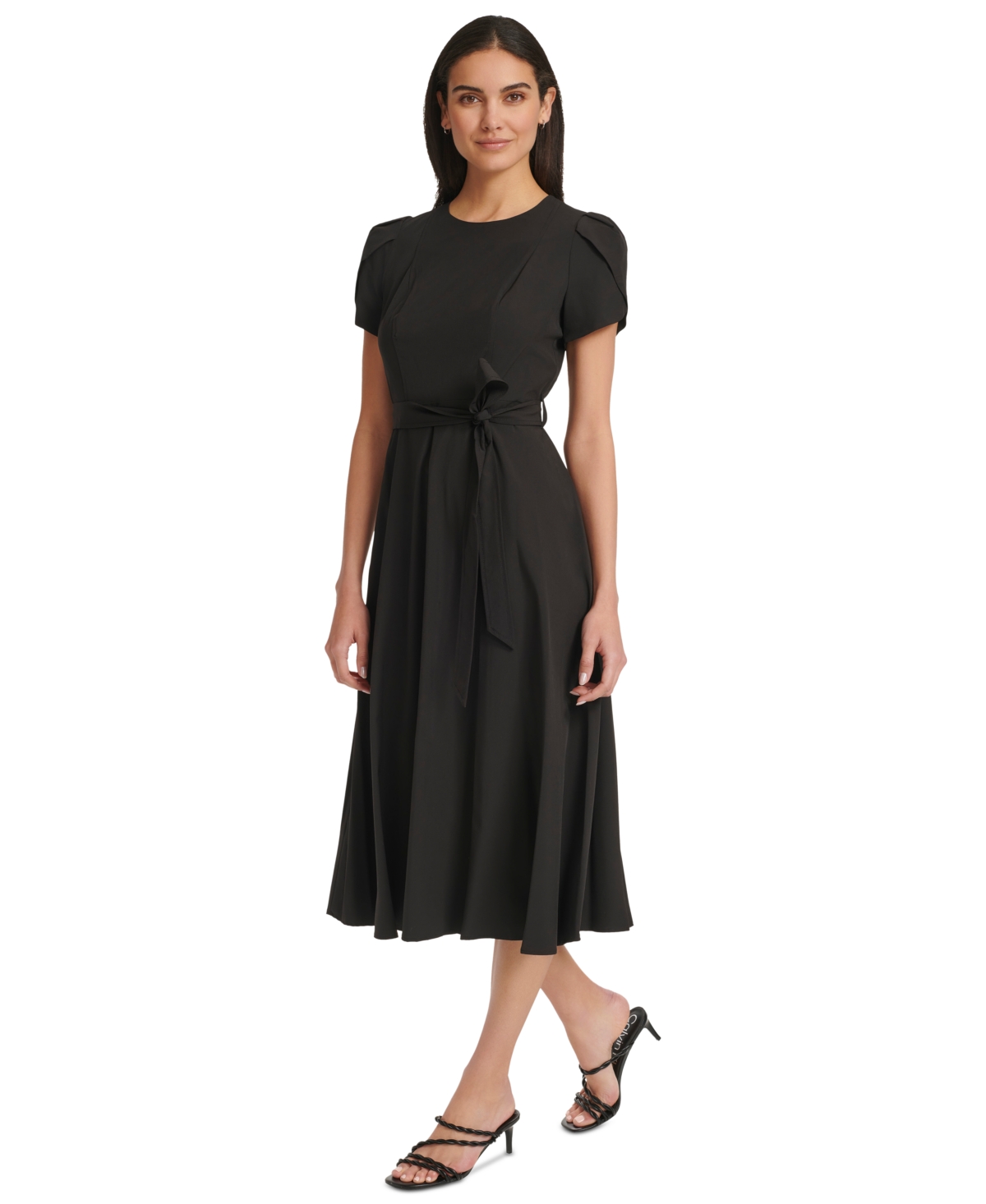Shop Calvin Klein Women's Belted A-line Dress In Black