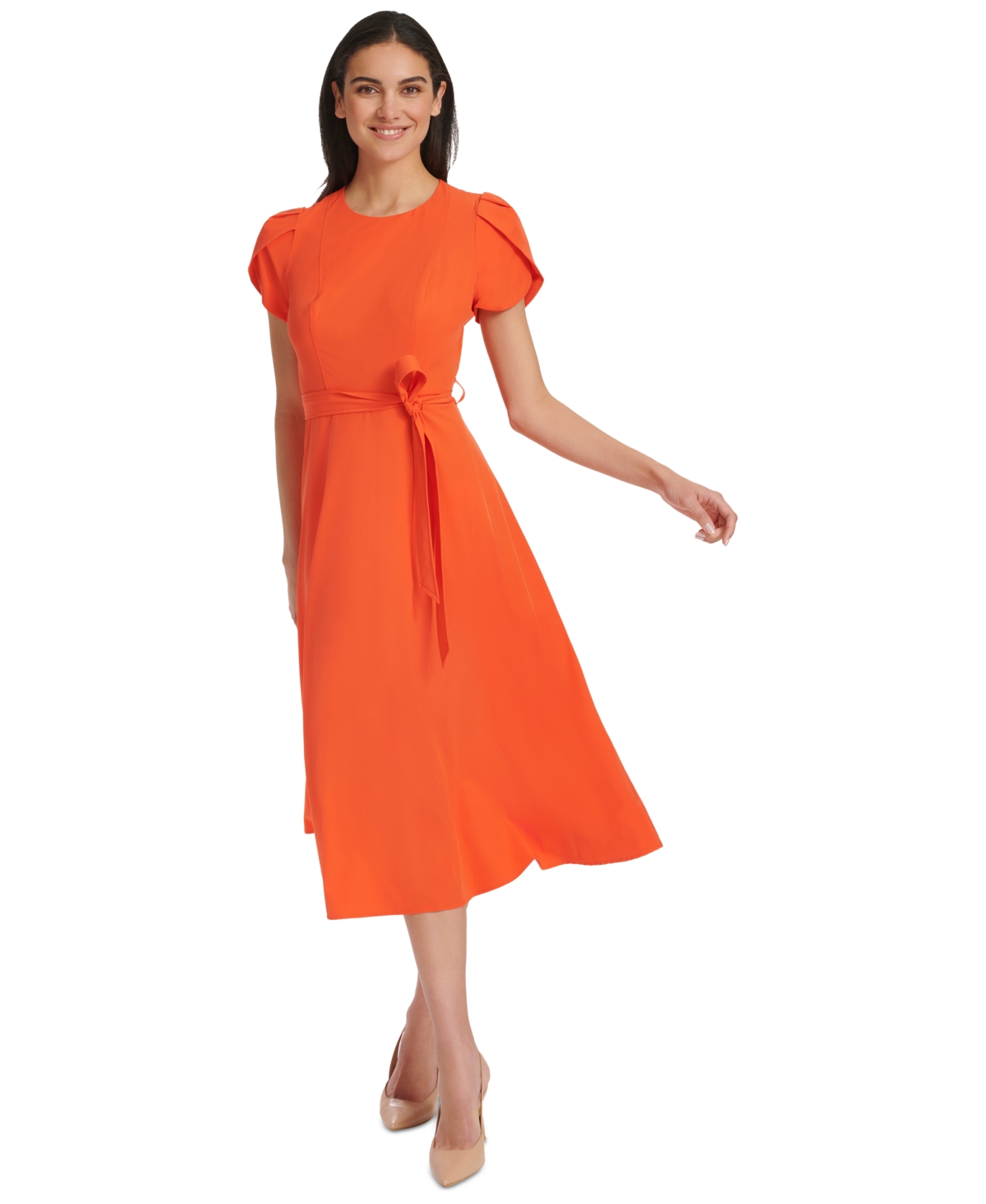 Shop Calvin Klein Women's Belted A-line Dress In Flame