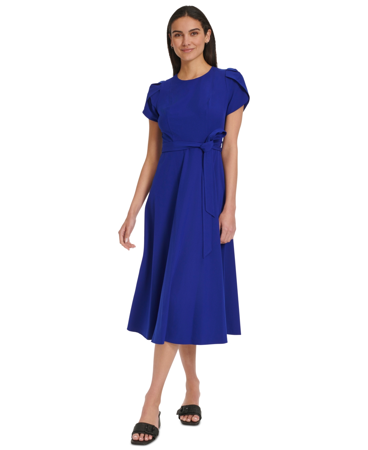 Shop Calvin Klein Women's Belted A-line Dress In Ultramarine