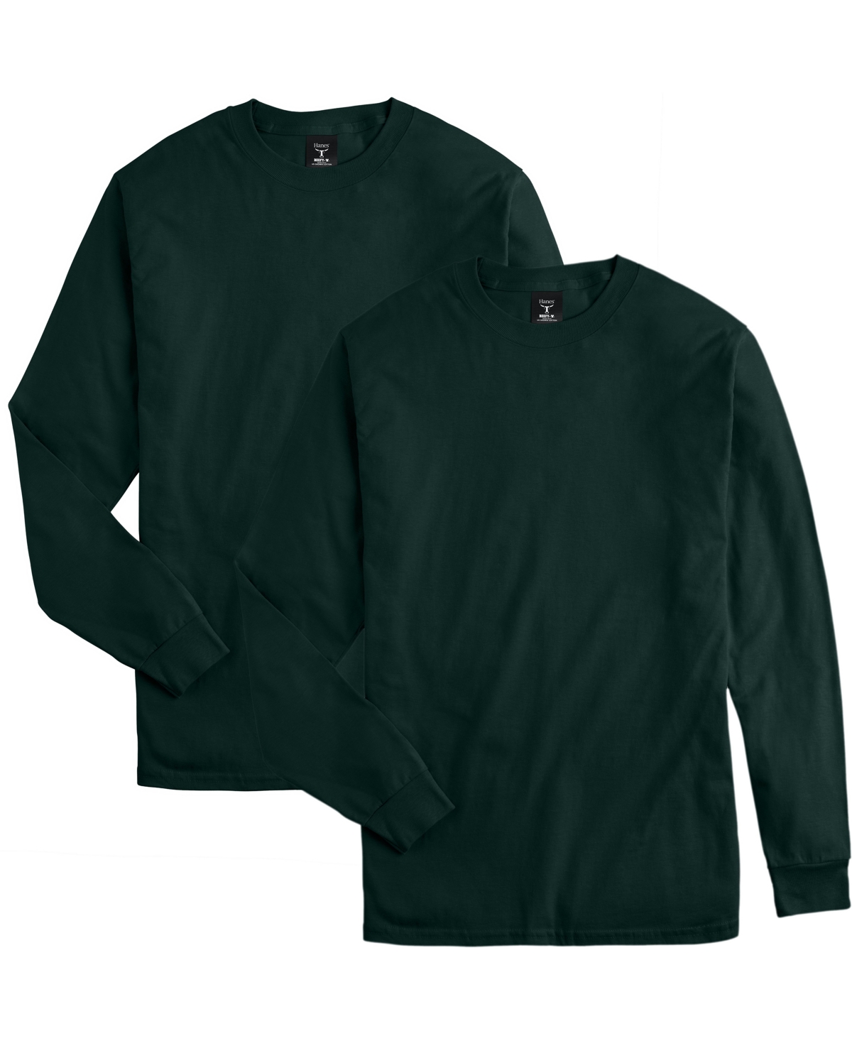 Shop Hanes Beefy-t Unisex Long-sleeve T-shirt, 2-pack In Green