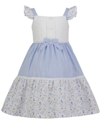 Bailey Boys Girls Blue Laurel Seersucker Dress - Eyelet Collar & Sash