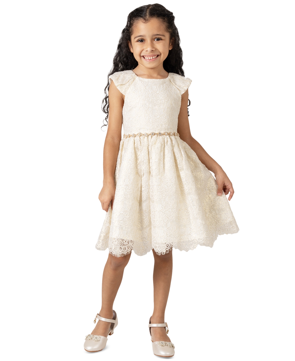 Shop Rare Editions Little Girls Foil Lace Social Dress In Ivory