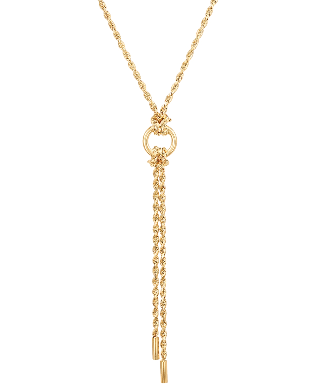 Macy's Polished Circle & Bar Rope Link 18" Lariat Necklace In 10k Gold