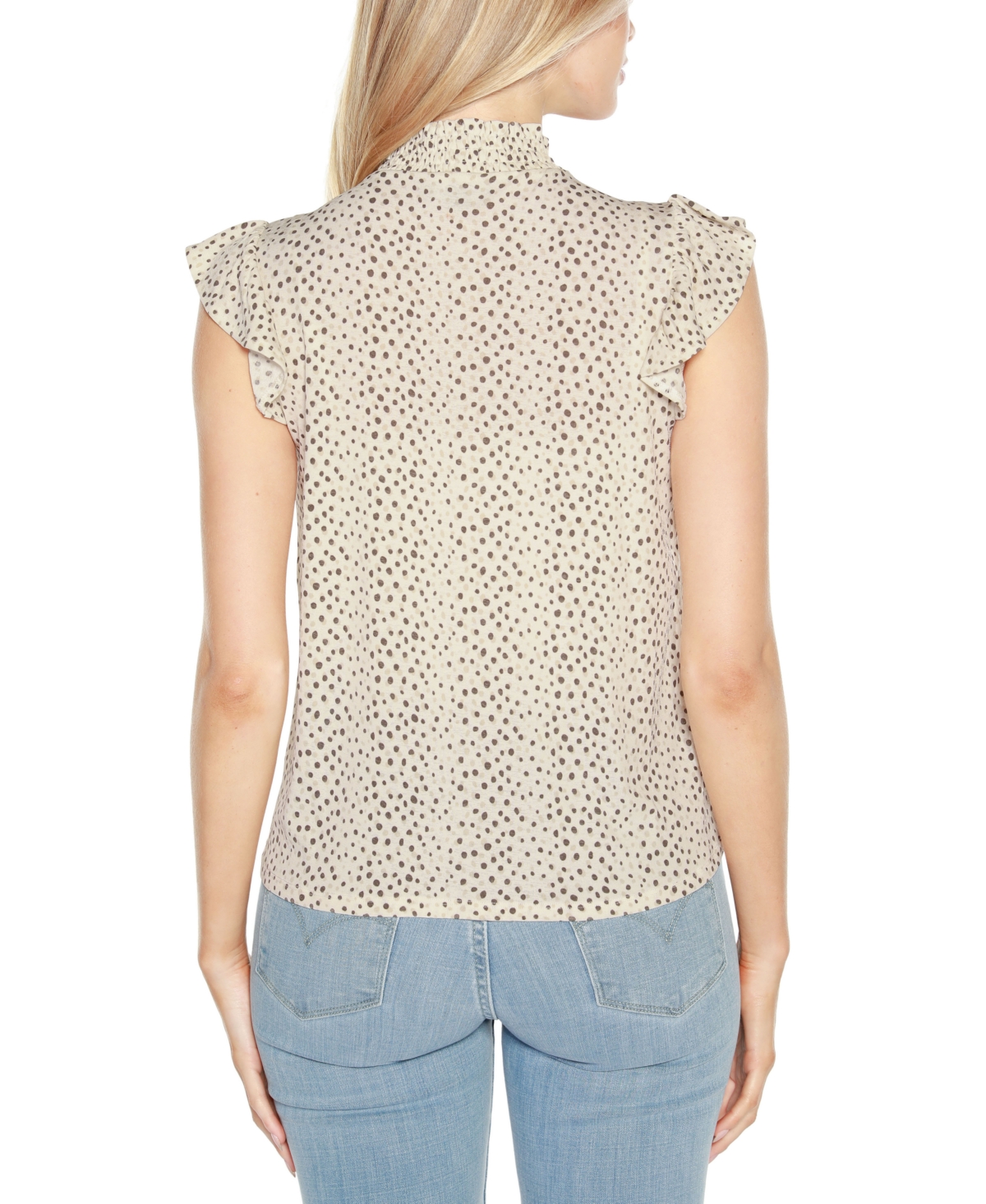 Shop Belldini Women's Smocked Dot-print Knit Top In Cream Combo