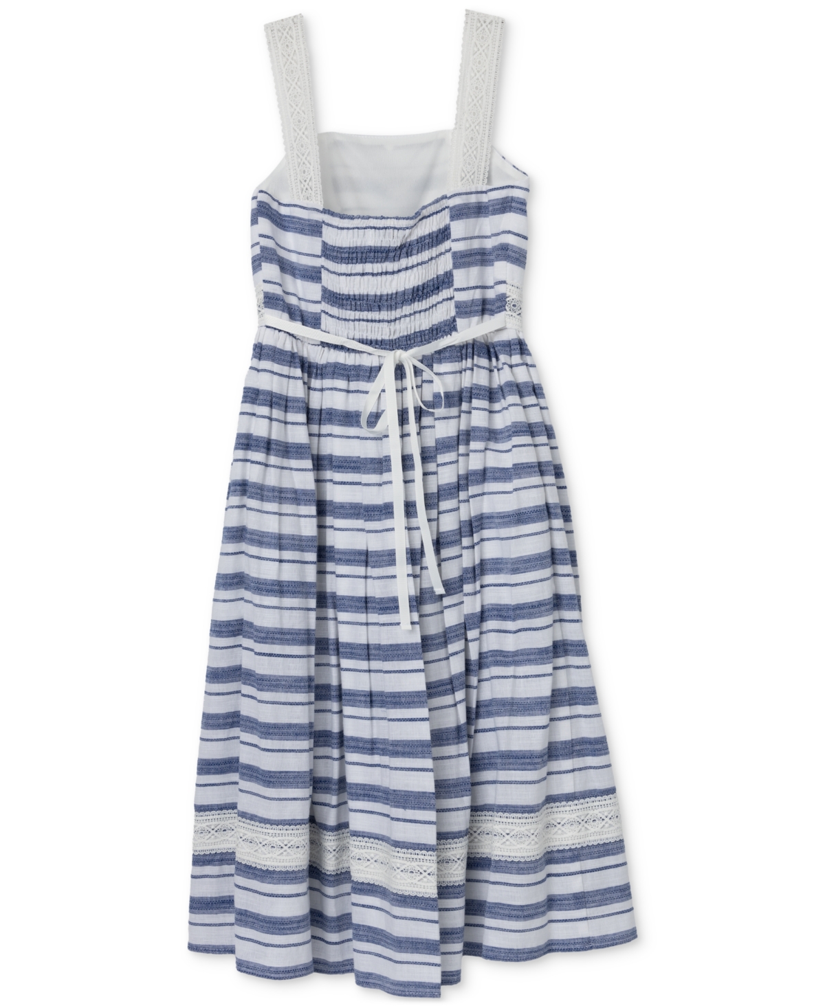 Shop Speechless Big Girls Sleeveless Striped Denim Cotton Midi Dress In White,deni