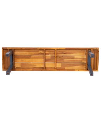 Tokar Rustic Acacia Wood Bench With Seating For Two, Flared Wooden Legs And Slatted Surface For Indoor And Outdoor Use