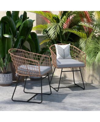Ari Set Of Two All-Weather Faux Rattan Rope Chairs With Padded Cushions For Indoor And Outdoor Use