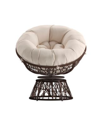 Papasan Style Woven Wicker Swivel Patio Chair With Removable All-Weather Cushion