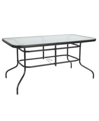 Seven Piece Patio Table Set With Metal Table With Tempered Glass Top And 6 Flex Comfort Stacking Chairs