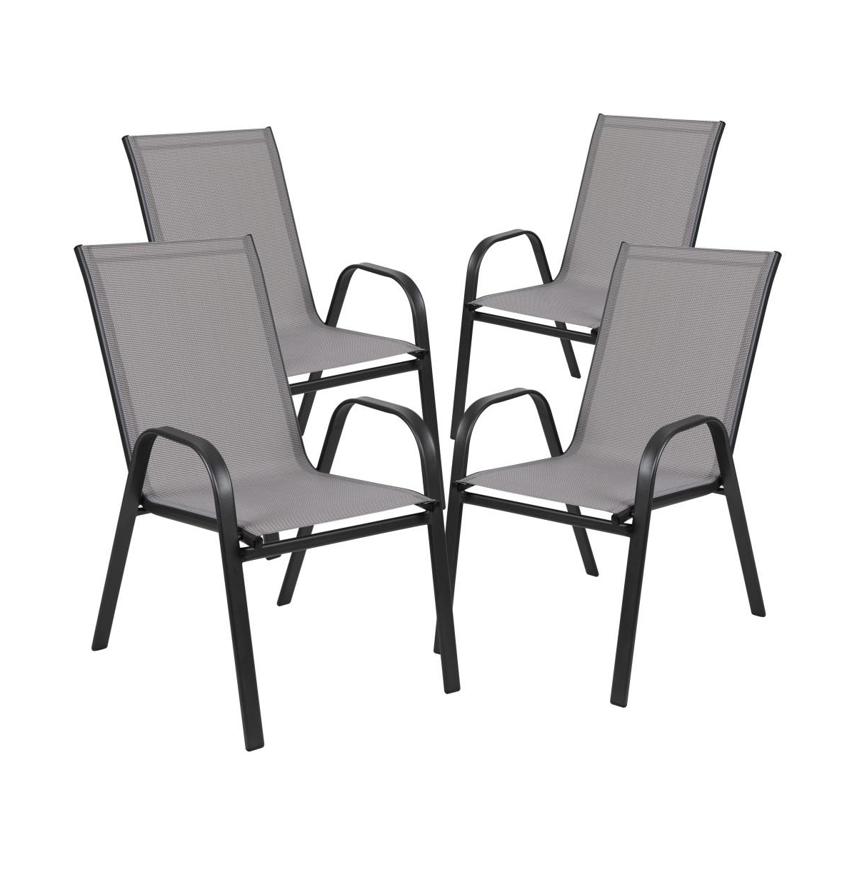 Seven Piece Patio Table Set With Metal Table With Tempered Glass Top And 6 Flex Comfort Stacking Chairs