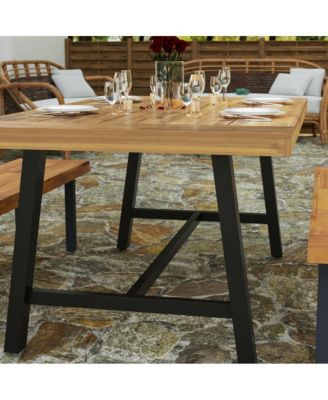 Zuli Solid Acacia Wood Dining Table With Metal Legs For Indoor And Outdoor Use