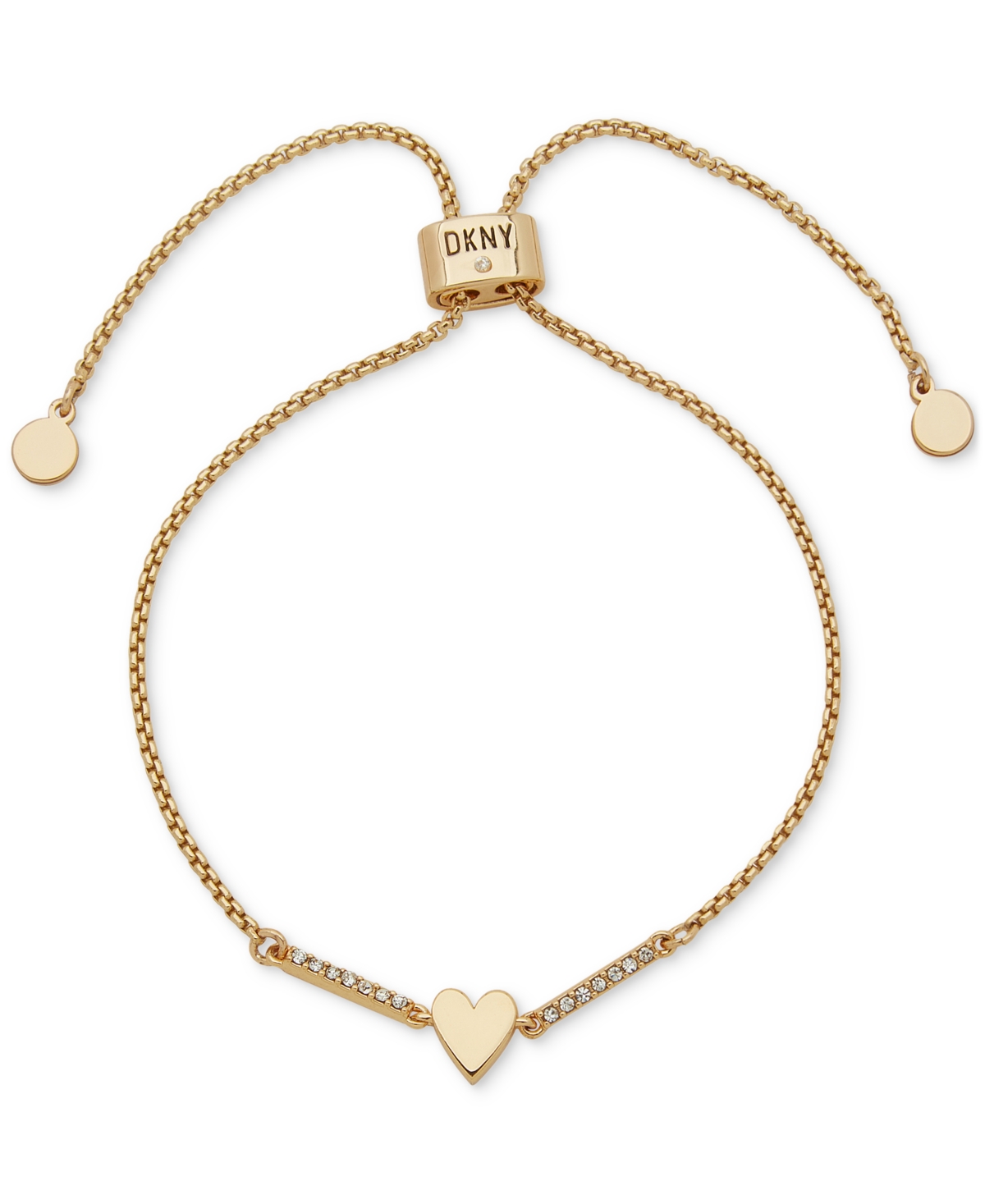 Dkny Gold-tone Pave Bar & Heart Slider Bracelet