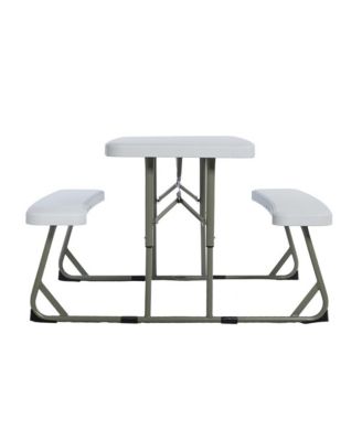 Aryka Kid'S Easy Fold Waterproof, Stain And Impact Resistant Plastic Picnic Table With Benches And Steel Tube Frame