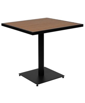 Alani Three Piece Faux Teak Patio Dining Set For Indoor And Outdoor Use - Square Table And Two Club Chairs With Arms