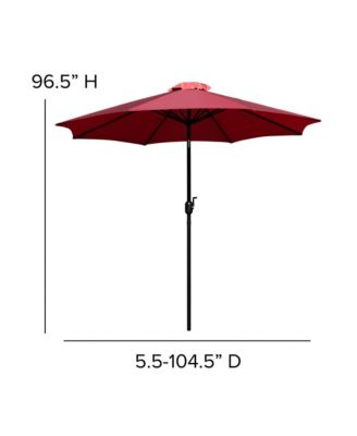 Outdoor Powder Coated Steel Dining Table With Faux Teak Poly Slat Top, 9' Patio Umbrella And Base