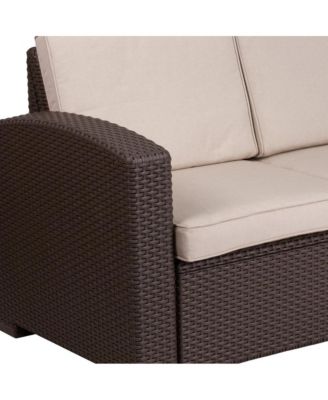 Malmok Outdoor Furniture Resin Loveseat Faux Rattan Wicker Pattern 2-Seat Loveseat With All-Weather Cushions