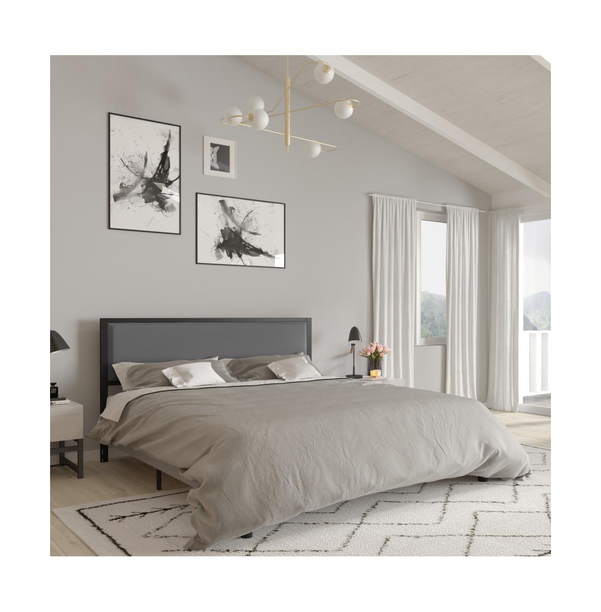 Merrick Lane West Avenue Headboard Upholstered Headboard With Metal Frame And Adjustable Rail Slots