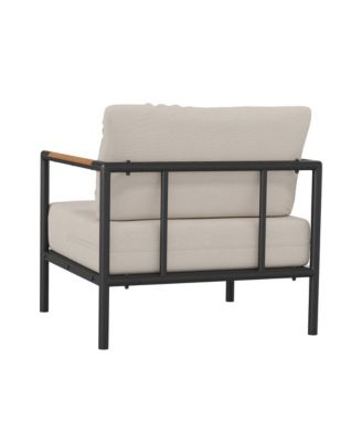 Eastport Outdoor Accent Chair With Removable Plush Fabric Cushions And Teak Accented Aluminum Frame