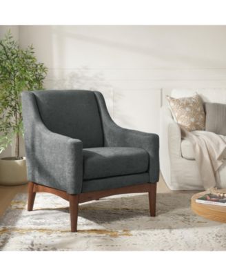 Fabric Recessed Arms Accent Chair with Solid Wood Legs for Living Room Bedroom