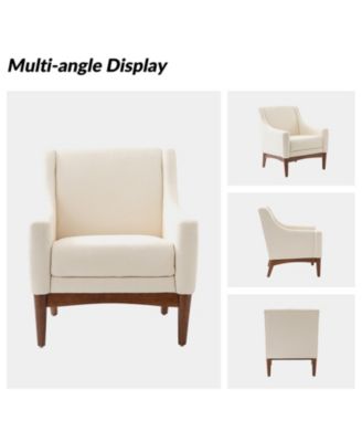 Fabric Recessed Arms Accent Chair with Solid Wood Legs for Living Room Bedroom